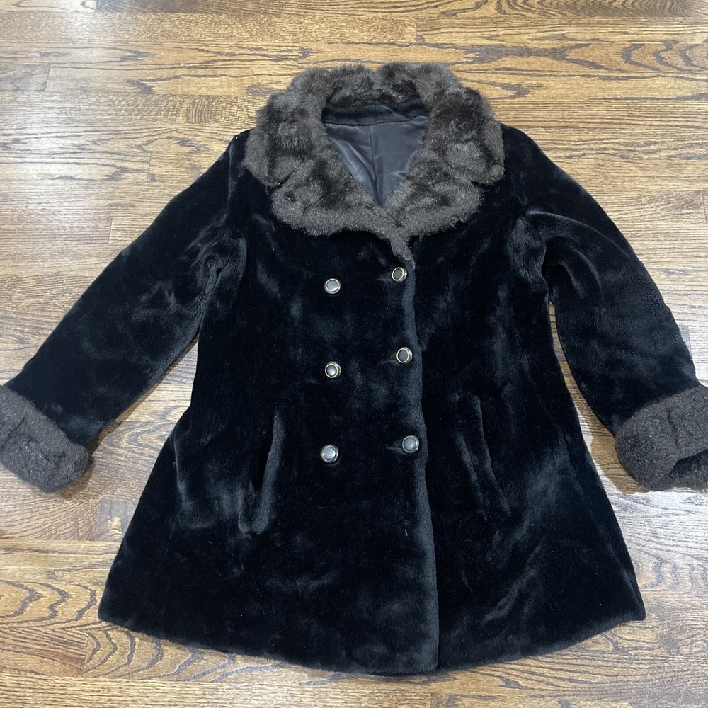 VINTAGE Borgazia Coat Women's Black Faux Fur Styled by‎ Career Originals 60s